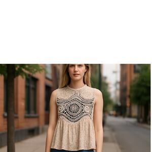 Impressions sleeveless high neck lace rose bud full skirt top, women's M